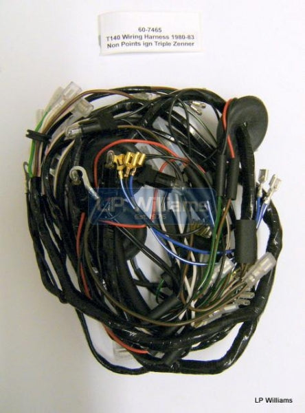 T140 E  ES  TR7 RV Wiring harness 1980-83 non points ignition triple zener diode  please note  this loom does not have the connections for the lucas rita box as this was wired directly to the coils and stator