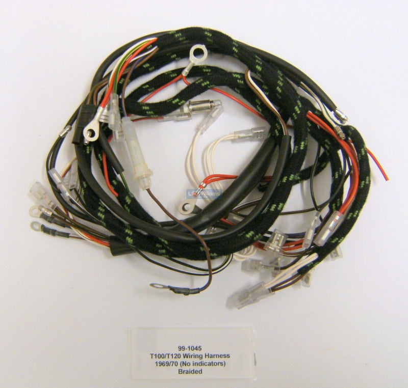 T100  T120 braided wiring harness 1969/70 no indicators with ammeter (Not Compatible with 1969/70 T100C & TR6C Models without ammeter)