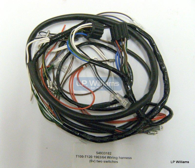 T100  T120 1963/64 Wiring harness (6v) two switches