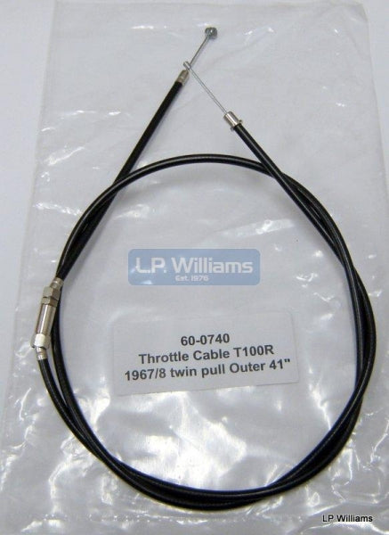 Throttle cable T100R 1967/8 twin pull with adjuster in cable  Inner 44"   Outer 41"  (each) Two required. For carb tops without adjuster