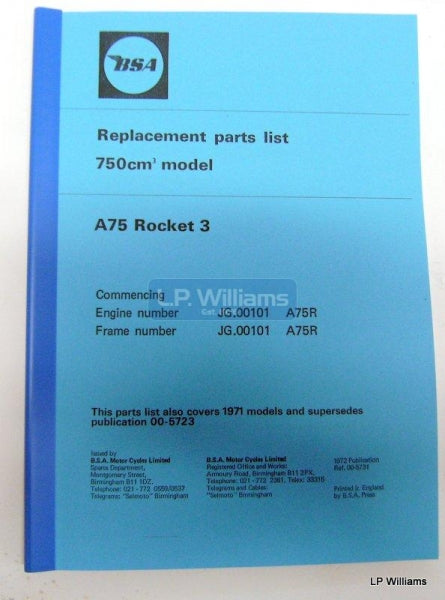 BSA Rocket 3 Mk2 parts catalogue