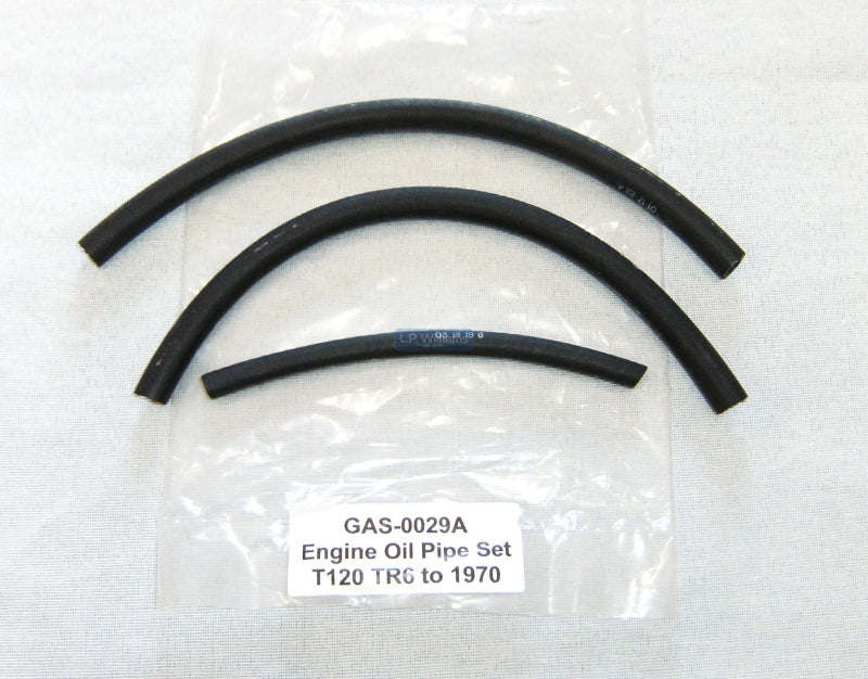 Engine oil pipe set T120 TR6 to 1970 for pre oil in frame models. Includes engine oil feed / return and rocker feed pipe